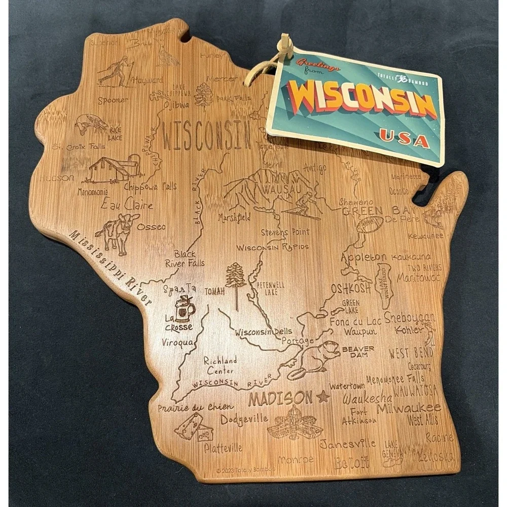 Bamboo Cutting Board Laser Cut State Of Wisconsin Totally Bamboo NEW
